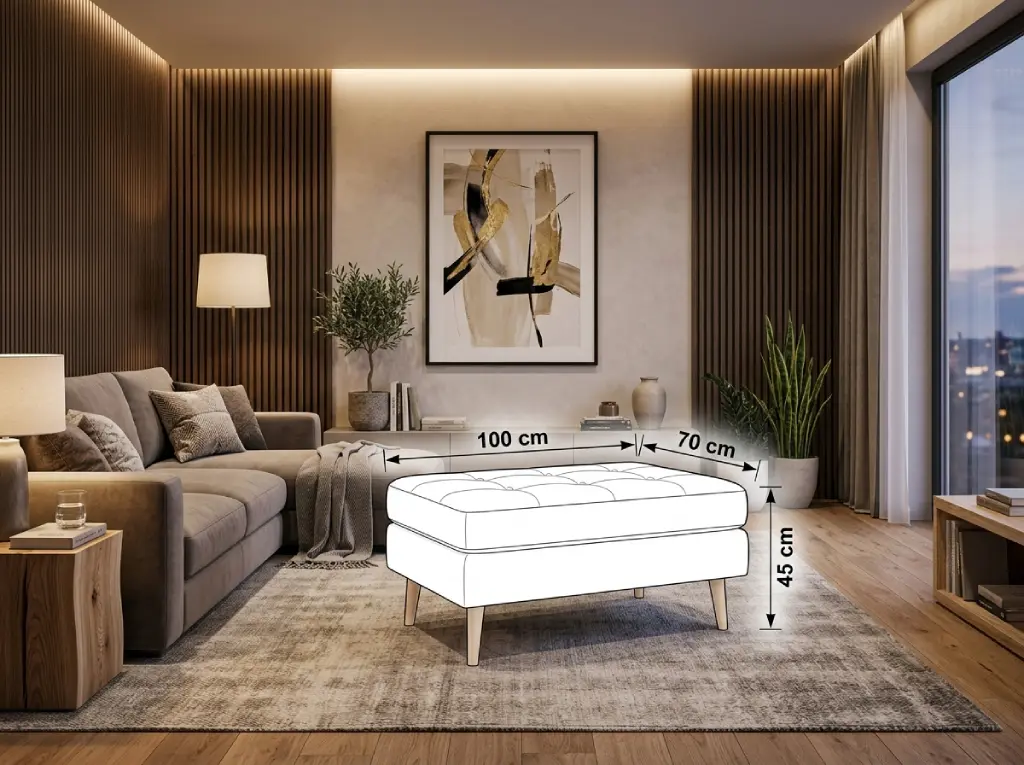 Crtež taburea u dnevnoj sobi, sa merama 100 x 70 cm i visinom 45 cm